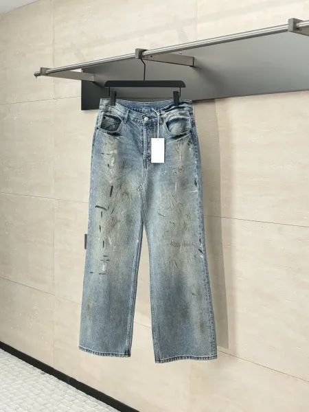 Design Distressed Paint-Splatter Wide-Leg Jeans - 1