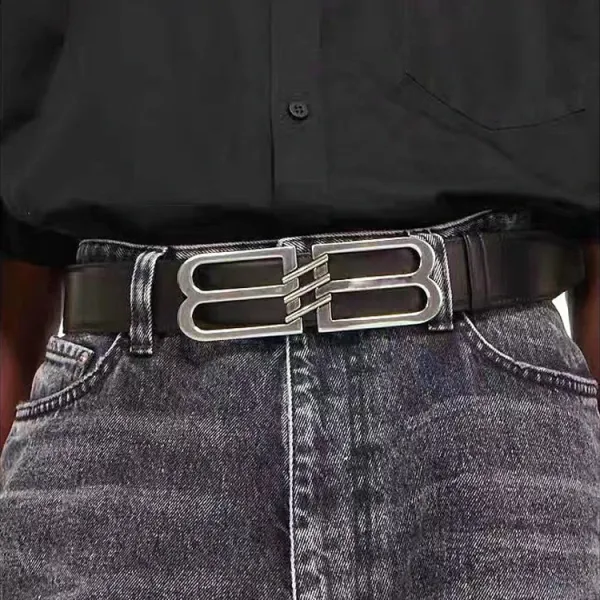 Balenciaga BB Logo Buckle Leather Belt Black - 13