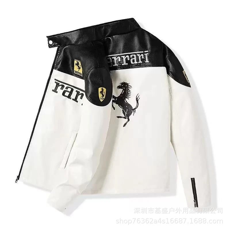Ferrari Racing Jacket Red and White Leather Jacket - 7