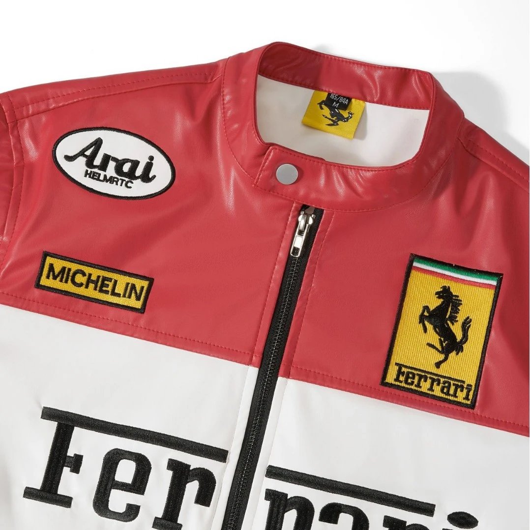 Ferrari Racing Jacket Red and White Leather Jacket - 9