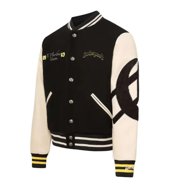 Godspeed Varsity Jacket Black and Beige Embroidered Letterman Jacket Outerwear - 5