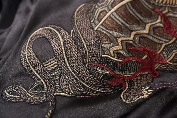 Design Dragon and Tiger Embroidered Satin Bomber Jacket Red Black Outerwear.jacket - 13
