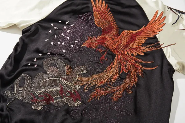 Design Dragon and Tiger Embroidered Satin Bomber Jacket Red Black Outerwear.jacket - 20