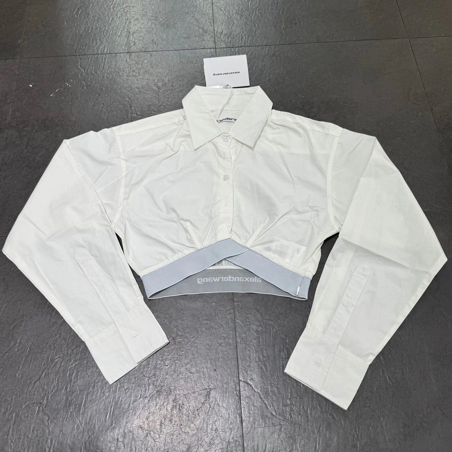 Alexander Wang Cropped Shirt White with Gray Waistband