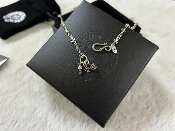 Chrome Hearts Cross Skull Charm Necklace Silver Jewelry - 4