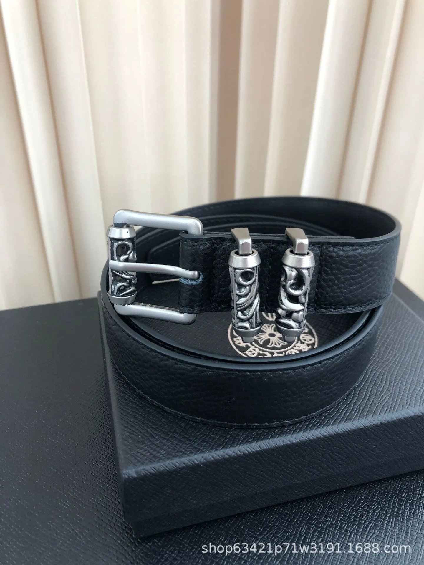 Chrome Hearts Double Stud Leather Belt Black - 6