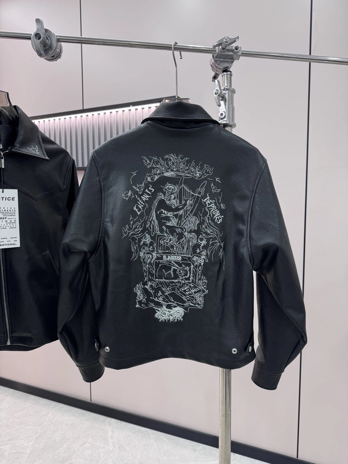 Enfants Riches Déprimés Leather Jacket Black with Back Print - 5