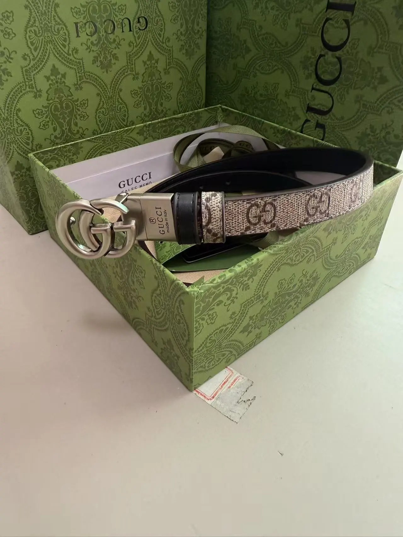 Gucci GG Marmont Web Belt Beige and Black Canvas Belt - 4