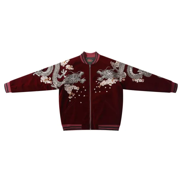 Design Dragon Embroidery Bomber Jacket Black Outerwear.jacket - 6