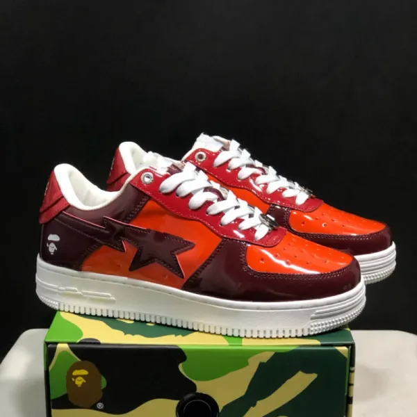 A Bathing Ape Bape Sta Red Burgundy Patent Leather Sneakers - 1