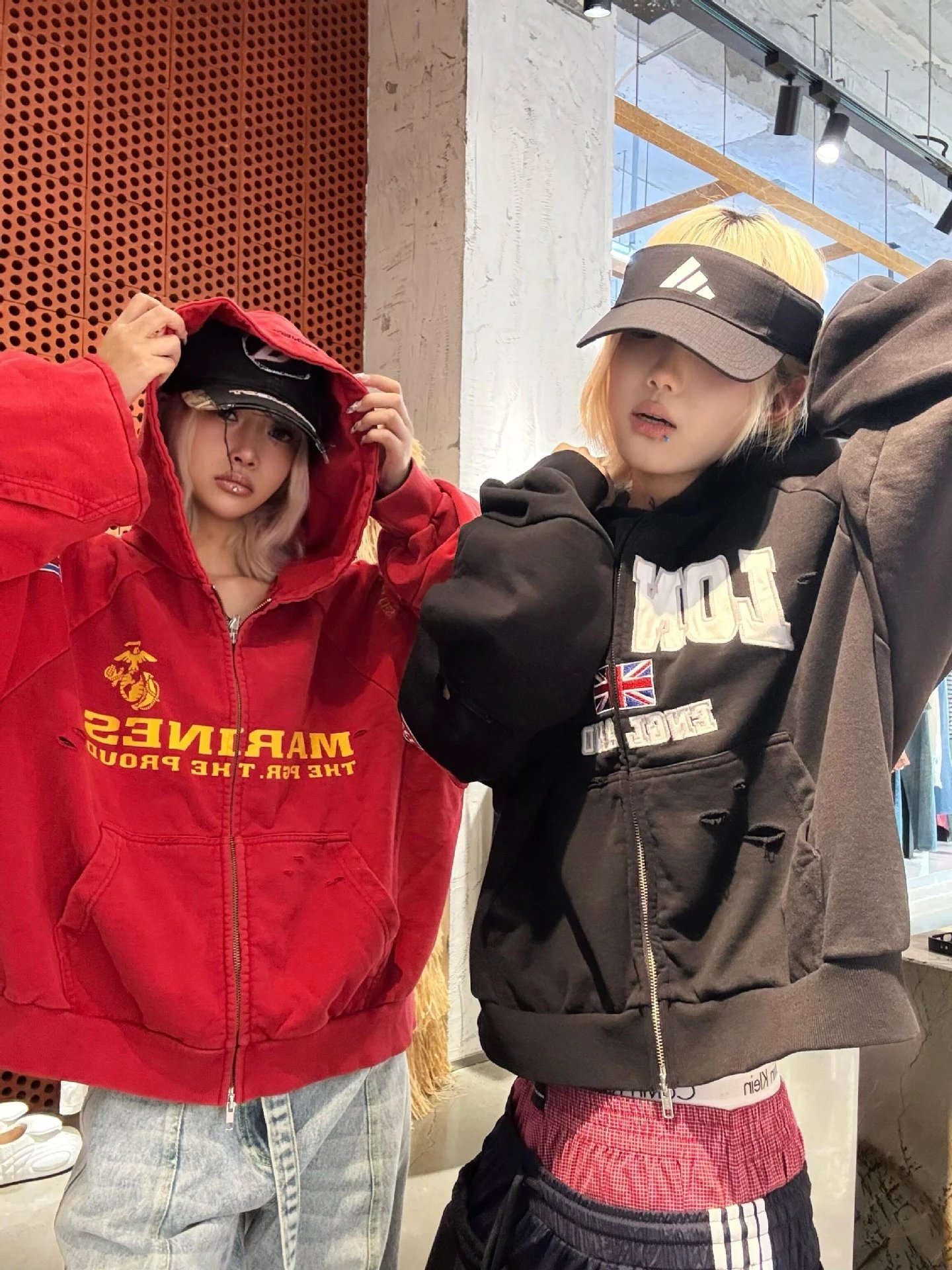 Design Marines x Unknown Brand Cropped Zip-Up Hoodie Red Hoodie - 5