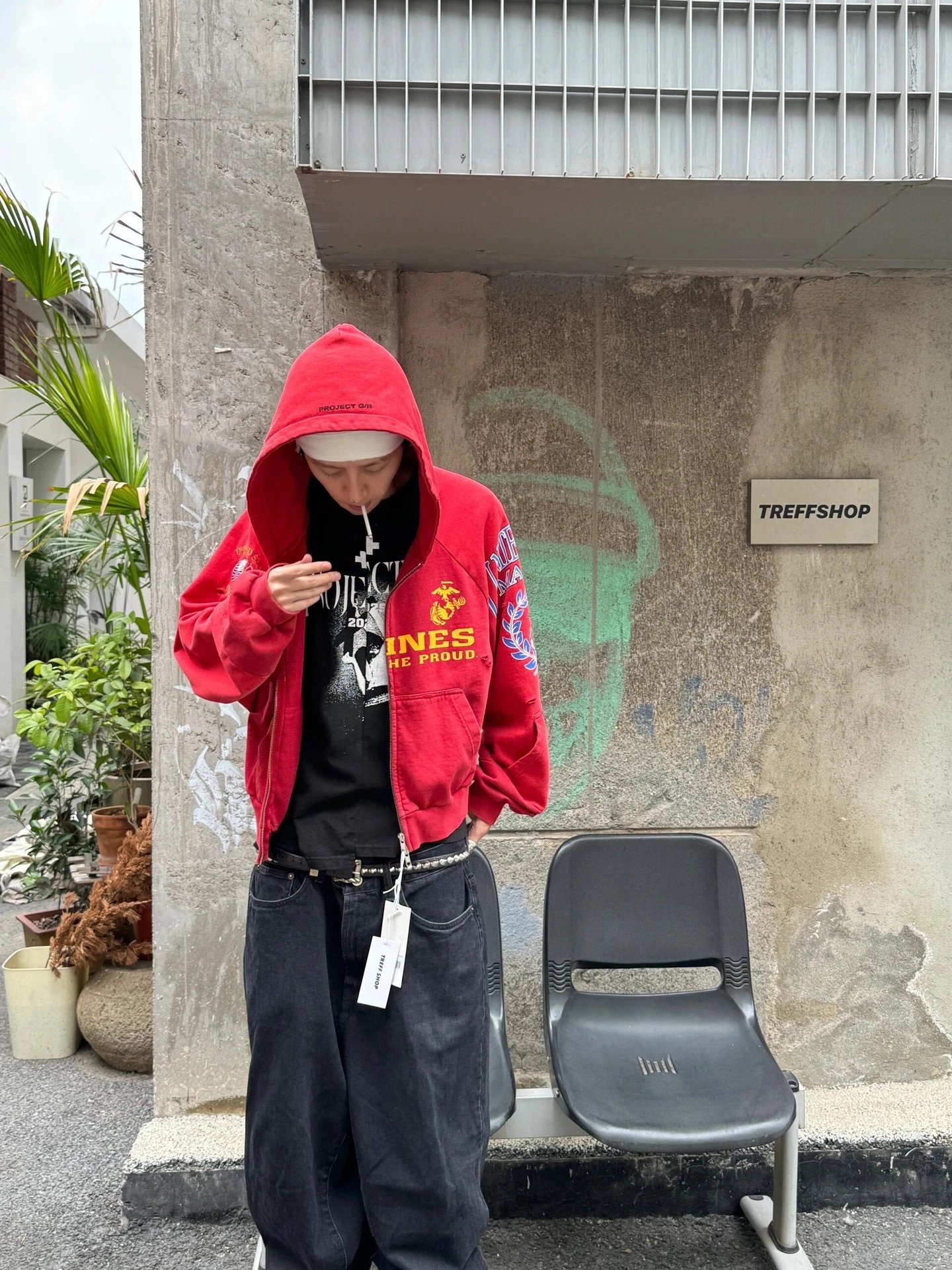 Design Marines x Unknown Brand Cropped Zip-Up Hoodie Red Hoodie - 15