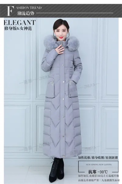 Design Long Down Coat with Fur Collar Navy Blue Down Jacket - 22