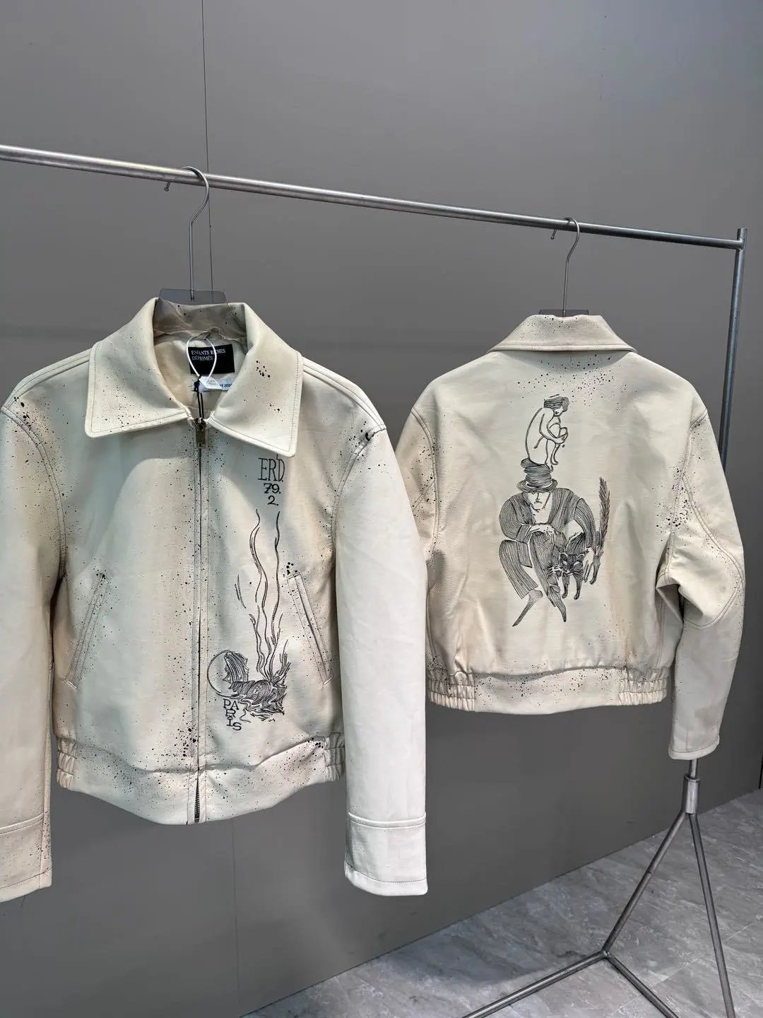 Enfants Riches Déprimés Paint-Splattered Leather Jacket White