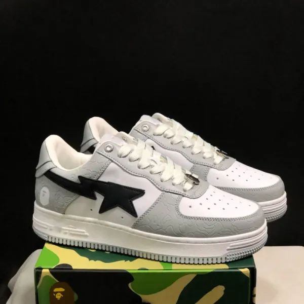 A Bathing Ape Bape Sta Low White Gray Black Sneakers - 1