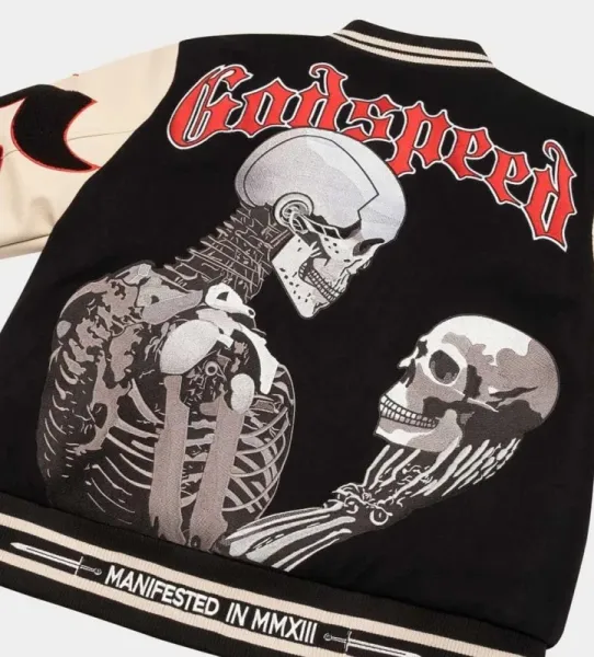 Godspeed Skeleton Varsity Jacket Black Cream Outerwear - 13