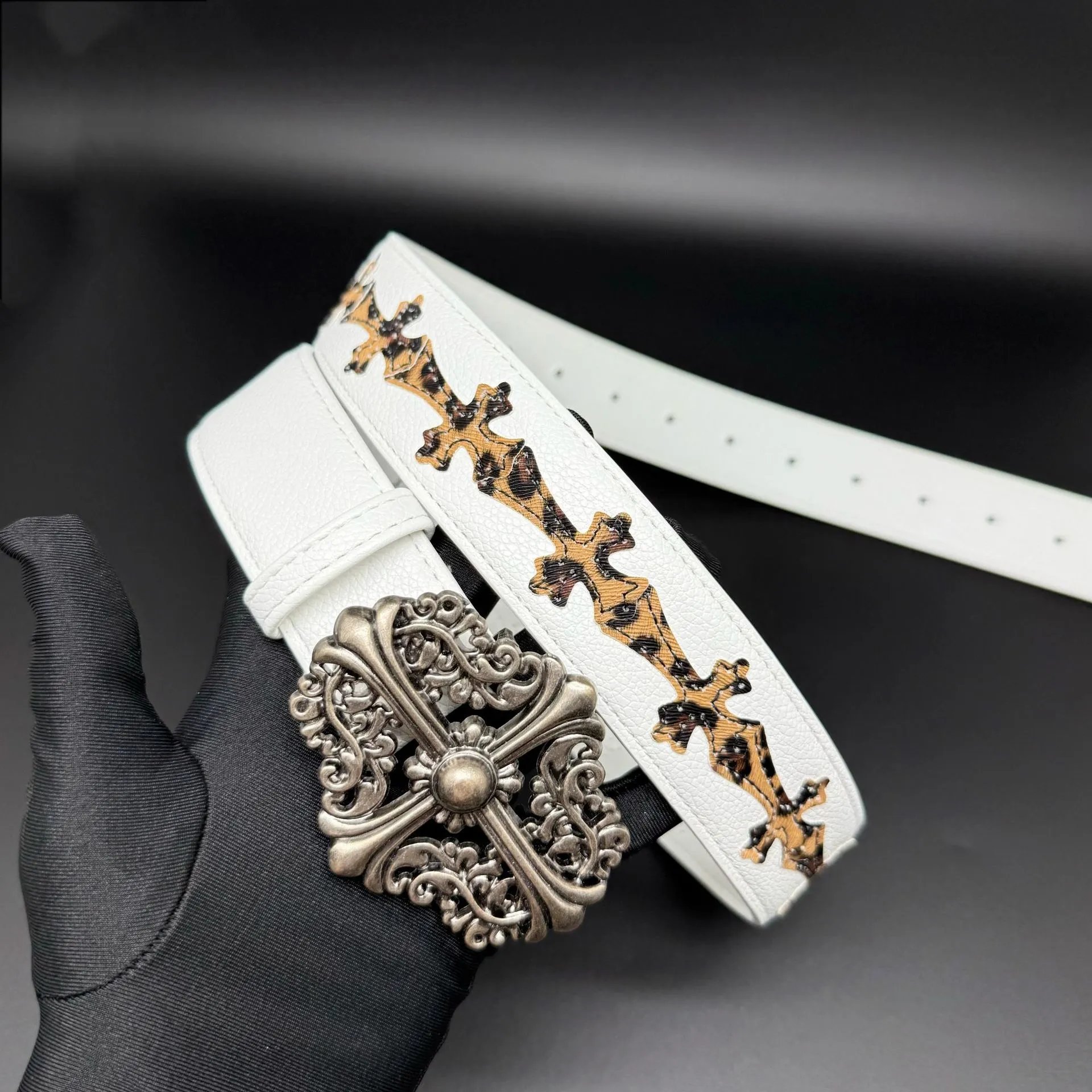 Chrome Hearts Cross-Embellished Turquoise Leather Belt - 3