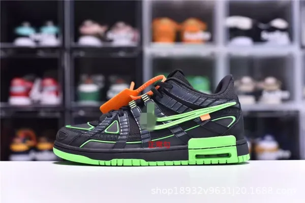 Off-White Nike Air Force 1 Low Neon Green Black Sneakers - 1