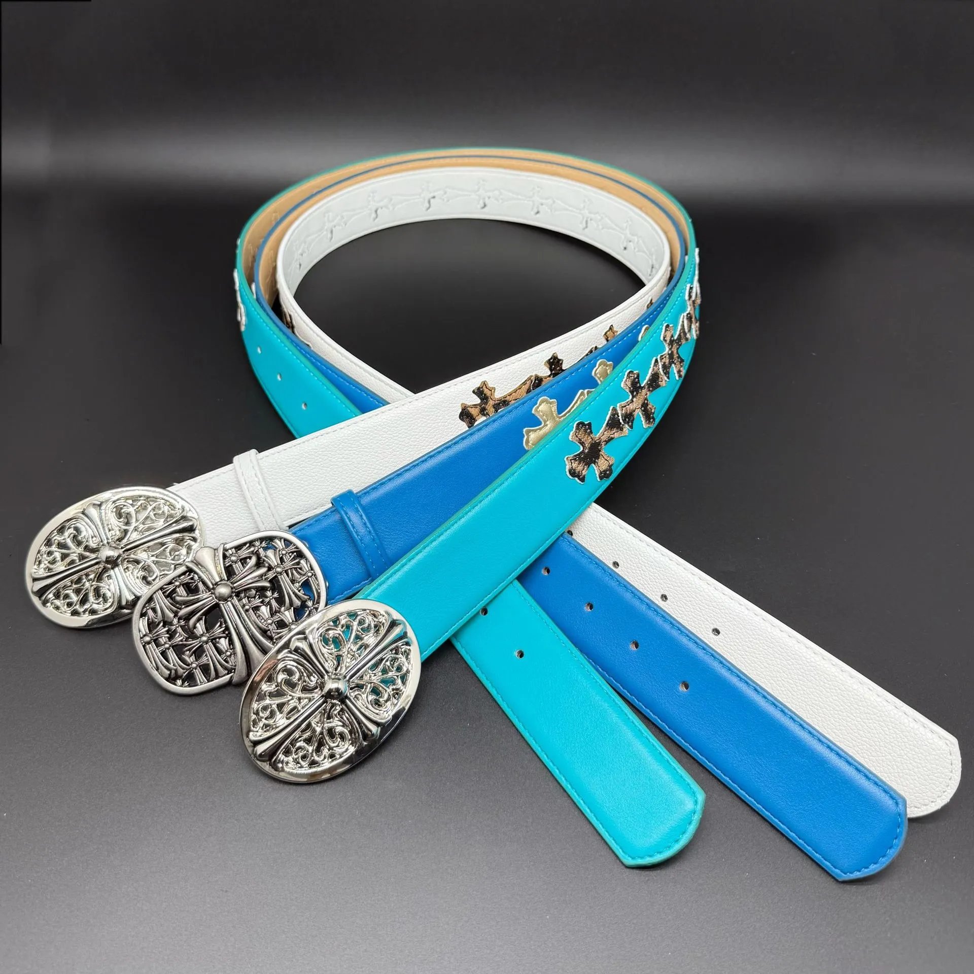 Chrome Hearts Cross-Embellished Turquoise Leather Belt - 7