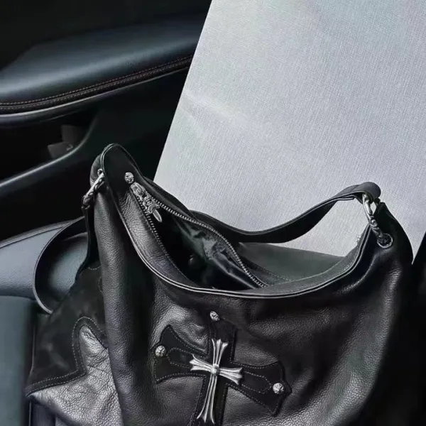 Chrome Hearts Cross-Embossed Leather Hobo Bag Black - 5