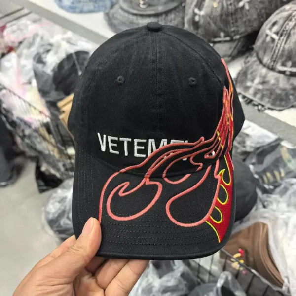 Vetements Flame Embroidered Washed Denim Baseball Cap Gray - 5