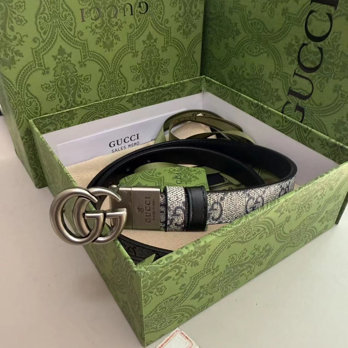 Gucci GG Marmont Web Belt Beige and Black Canvas Belt - 8