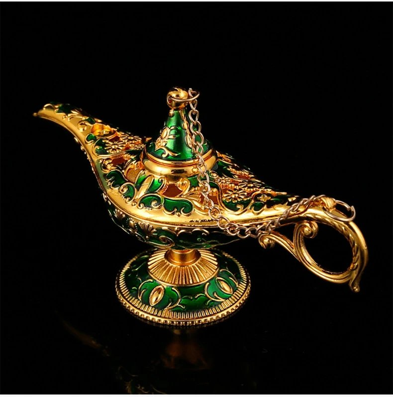 Design Aladdin's Magic Lamp Ornament Gold Green Enamel Decorative Figurine Accessories - 5