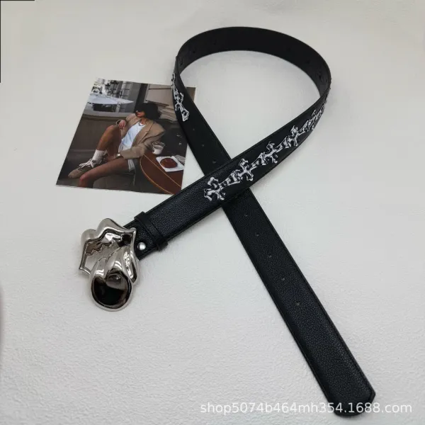 Chrome Hearts Cross Motif Leather Belt Black - 1