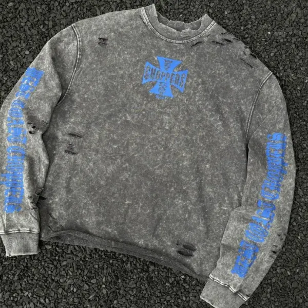 Design West Coast Choppers Acid Wash Distressed Crewneck Sweatshirt Sweater - 16