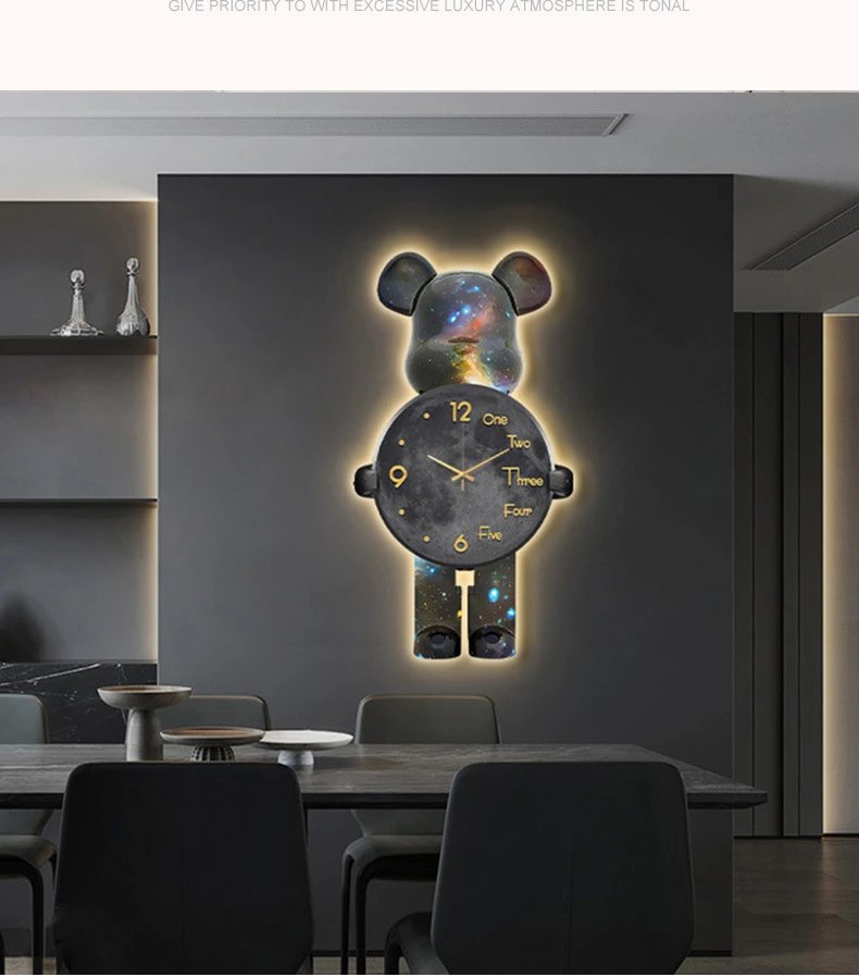 Kaws Bear Wall Clock Gold Illuminated Decorative Clock Accessories - 10