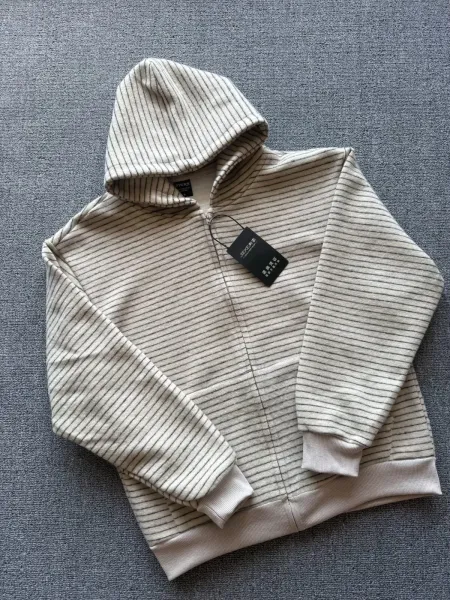Design JERSEY Striped Zip-Up Hoodie Gray Hoodie - 2