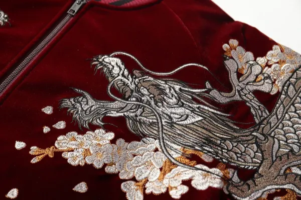 Design Dragon Embroidery Bomber Jacket Black Outerwear.jacket - 16