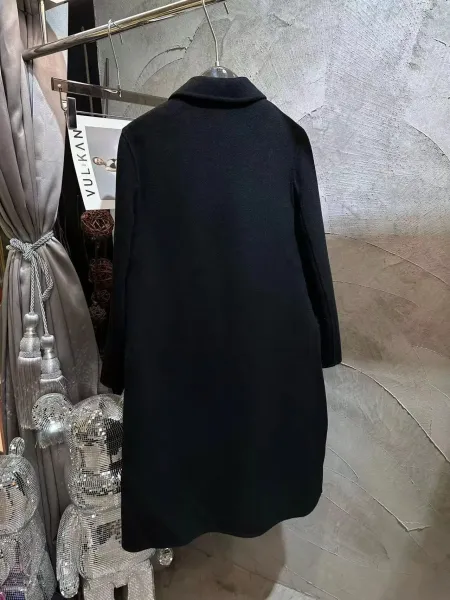 Fendi FF Logo Fur-Trimmed Wool Coat Black Outerwear.coat - 4