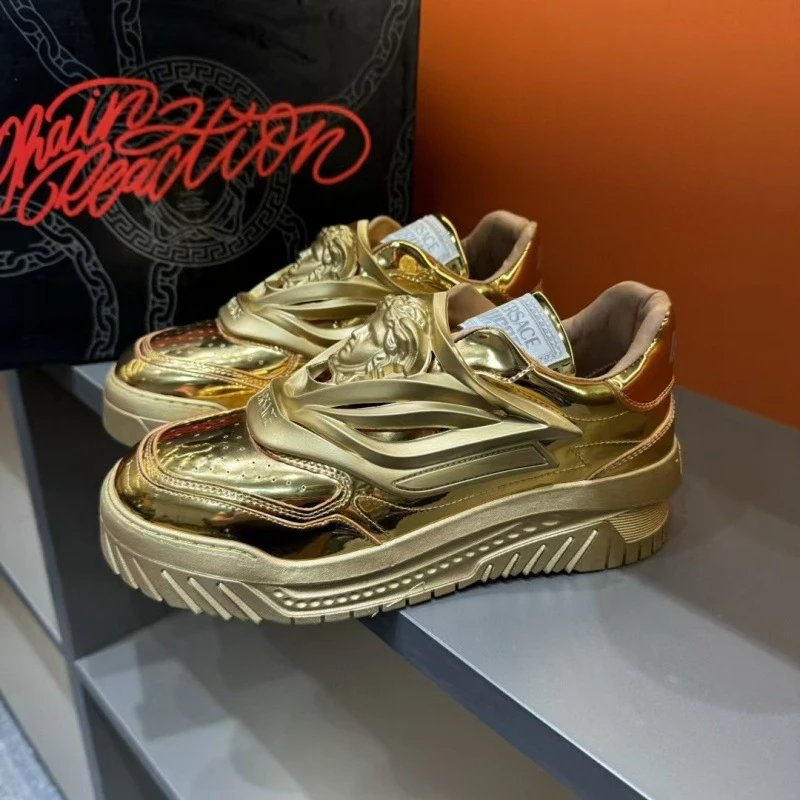 Versace Chain Reaction Gold Metallic Sneakers Chunky Sneakers