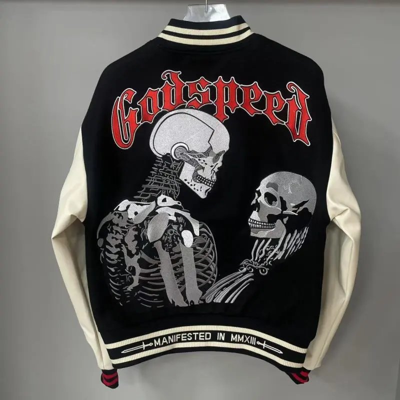 Godspeed Skeleton Varsity Jacket Black Cream Outerwear