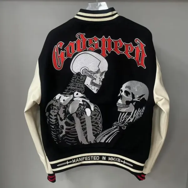 Godspeed Skeleton Varsity Jacket Black Cream Outerwear - 6