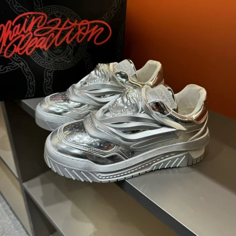 Versace Chain Reaction Silver Metallic Sneakers Chunky Sneakers