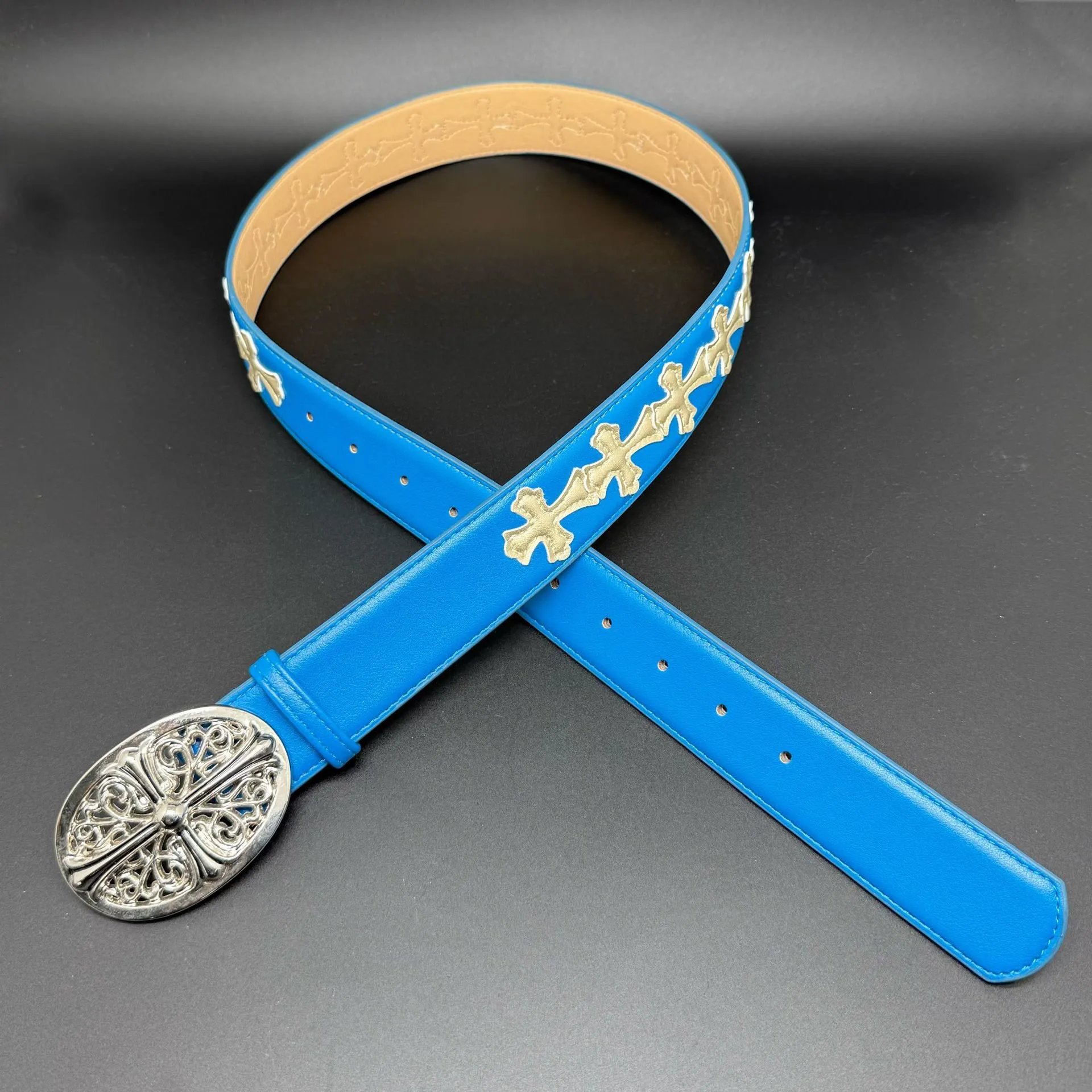 Chrome Hearts Cross-Embellished Turquoise Leather Belt - 10
