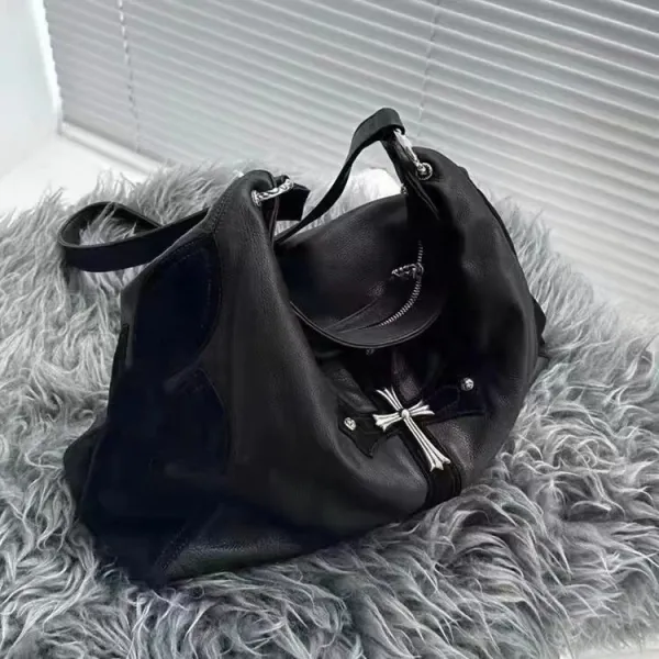 Chrome Hearts Cross-Embossed Leather Hobo Bag Black - 1