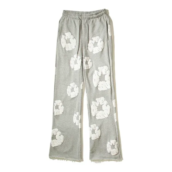 Design Scrunchie-Print Wide-Leg Sweatpants Gray - 1