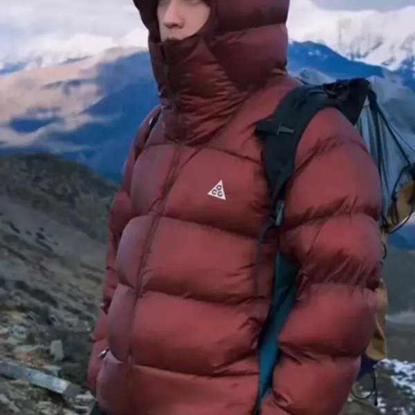 Moncler Genius Down Jacket Burgundy with Green Panels - 13