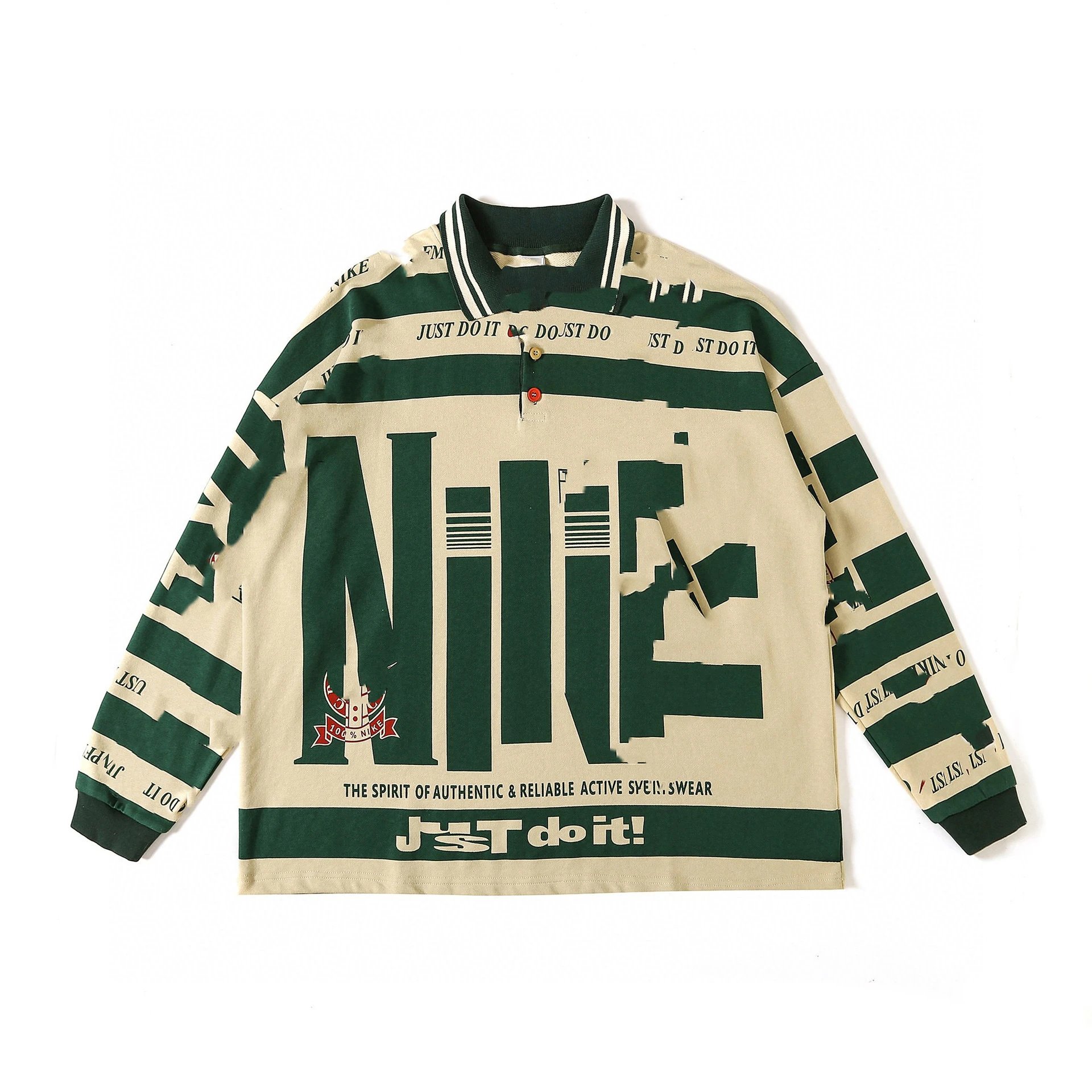 Design Nike 'Just Do It' Graphic Long Sleeve Polo in Beige and Green Tops.polo - 2