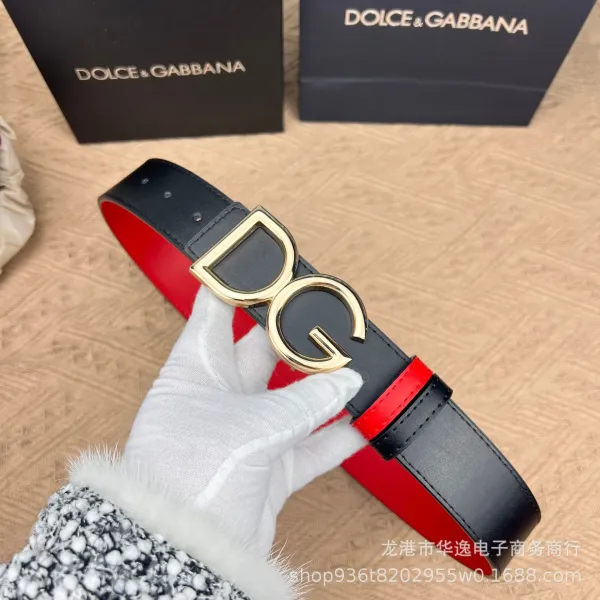 Dolce & Gabbana DG Logo Belt Red and Black Leather Belt - 9