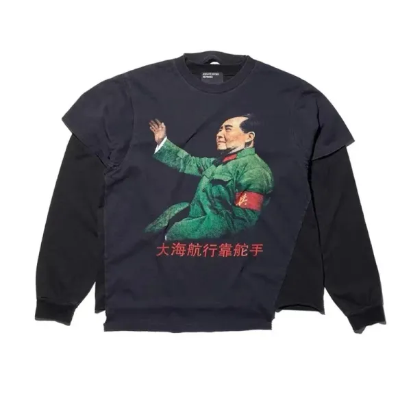 Design Mao Zedong Graphic Oversized Long Sleeve T-Shirt Black - 1