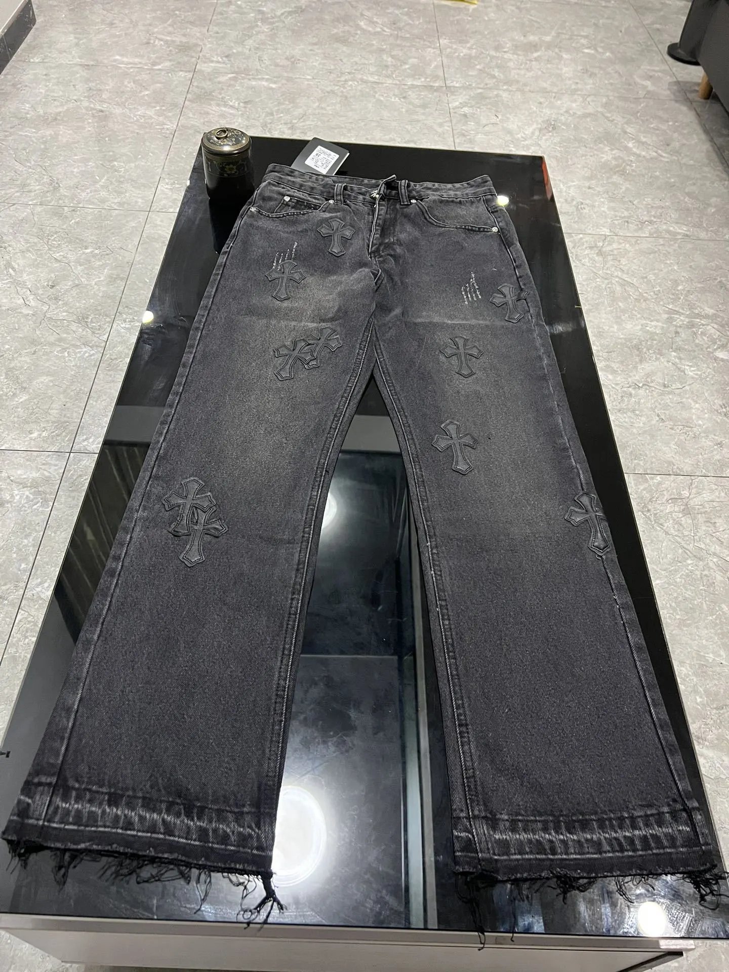 Chrome Hearts Cross-Embellished Distressed Black Jeans - 9