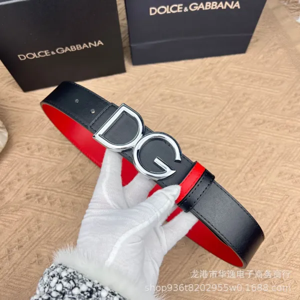 Dolce & Gabbana DG Logo Belt Red and Black Leather Belt - 7