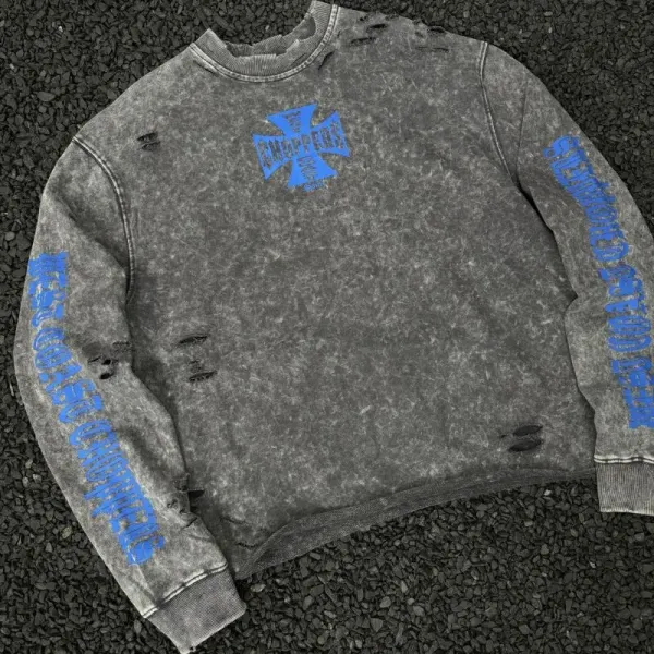 Design West Coast Choppers Acid Wash Distressed Crewneck Sweatshirt Sweater - 14