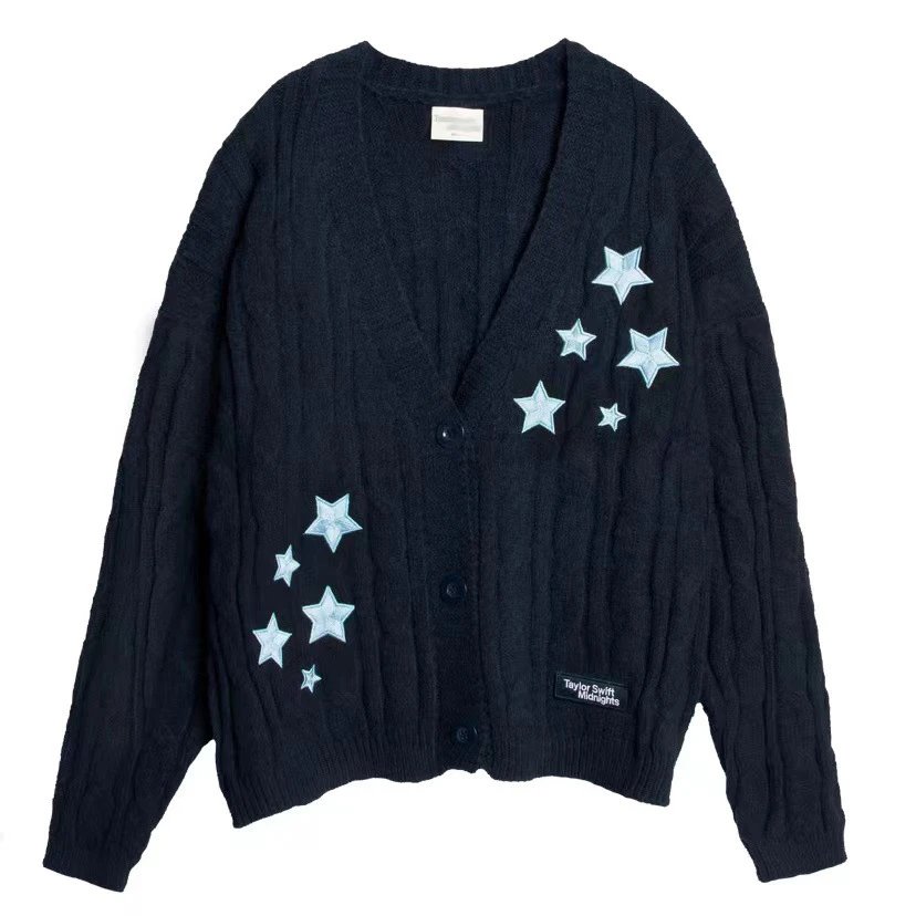 Design Taylor Swift Midnights Star Embroidered Cable Knit Cardigan Black Cardigan - 6