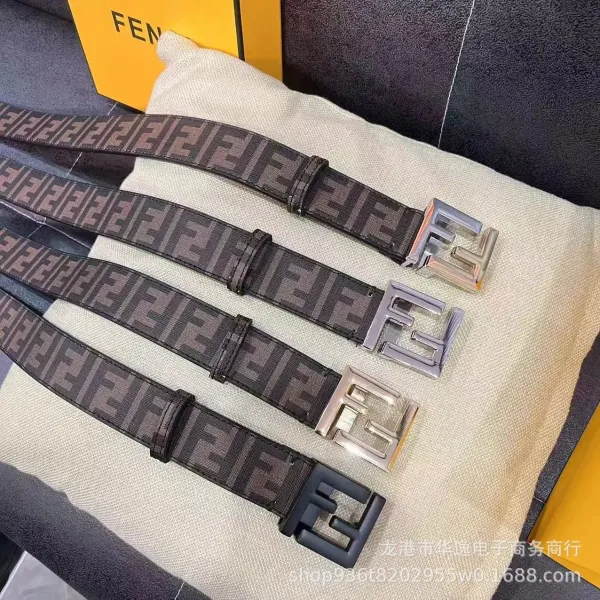Fendi FF Logo Belt Brown Canvas Belt - 3