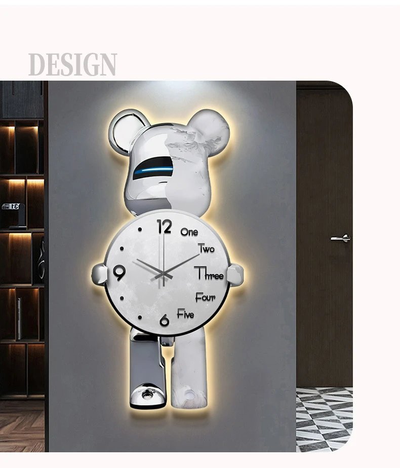 Kaws Bear Wall Clock Gold Illuminated Decorative Clock Accessories - 11